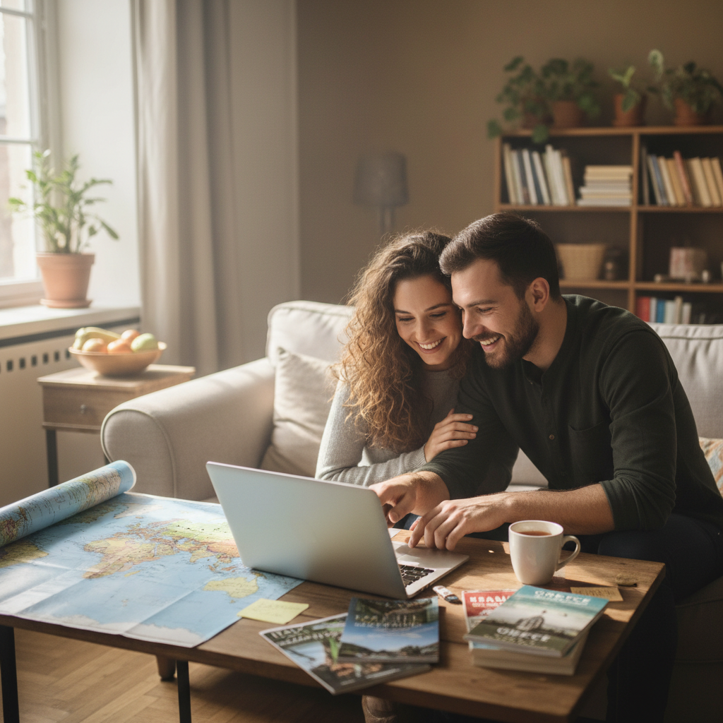 Couple planning travel together